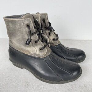 Sperry Saltwater Duck Boot Black Gray STS81732 Womens Sz 7